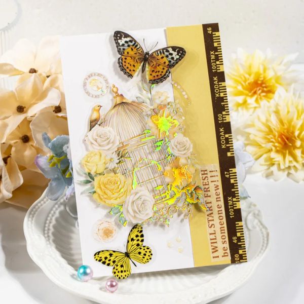 5pcs Vintage Birdcage Dekorative Aufkleber Packung Vogelblume Collage Scrapbooking Etikett Diy Diary Album Journal Planer