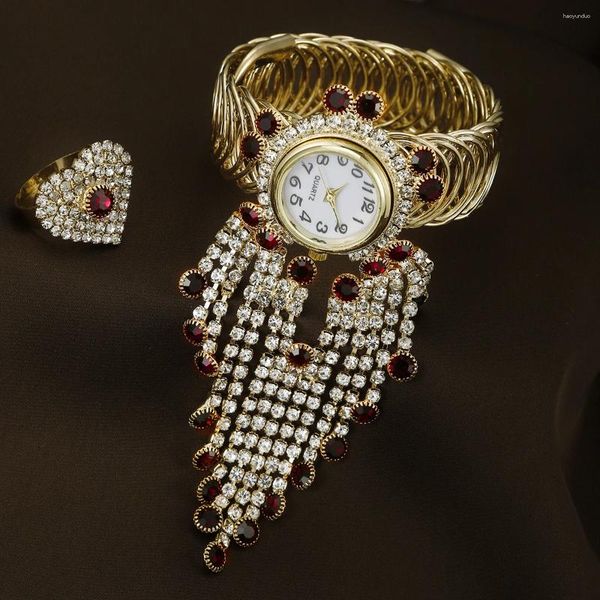 Начатые часы 2PCS SET Watch For Women Watches 2024 Luxury Women's Afinestone Diamond Tassel Мода Универсальный браслет A Love Ri