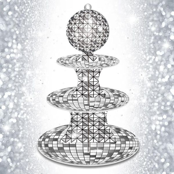 Partyversorgungen 3 -Tier -Disco -Musikkuchenausstellungsständer Silver Spotlight Lighting Club Cupcake Rack Halter Geburtstag Tablett Dekor Dekor