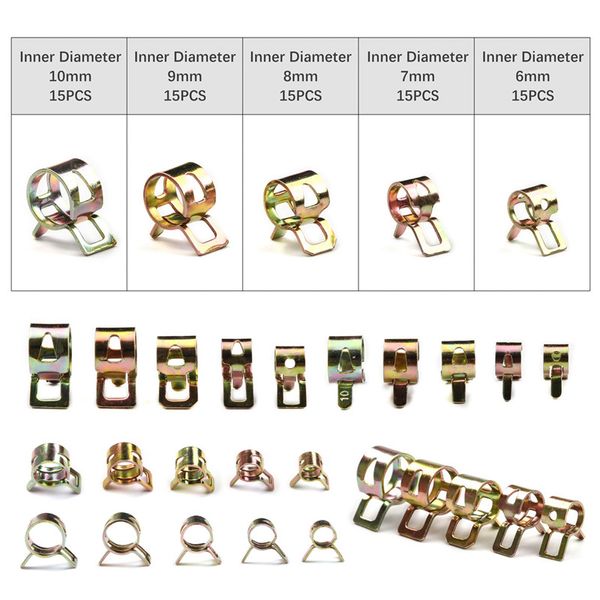 75/100/200pcs Federschlauchklemmen 6-22 mm Zinkplattierte Feder Clip-Kraftstoffleitungsschlauch Wasserrohrluftrohrklemmen Fastenleitungsklemme Klemme