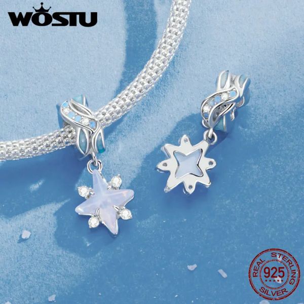 Wostu 925 Серебряное серебряное серебристое звезда Sky Serie Star Charms Blue Heart Beads Beads