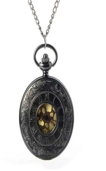 Antike römische Zahlen Steampunk Skelett Quarz Taschenuhr Männer Luxus Halskette Tasche FOB Wachen Kette Männliche Uhr mit chain6805774