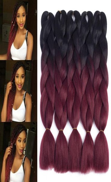 Zwei -Ton -Ombre -Jumbo -Geflecht Haarerweiterung für Braids Black to Burgundy 24039039 Kanekalon Jumbo Box Braving Hair6927417