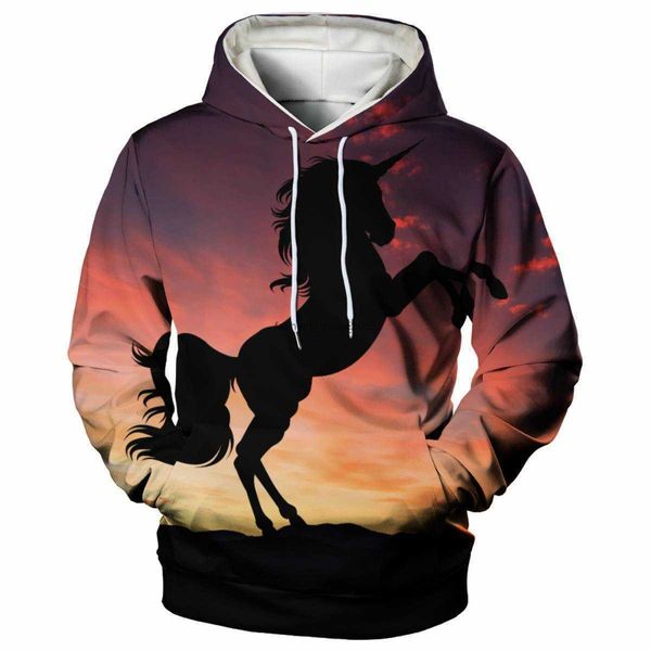 2024 Neuer Frühlings- und Herbst 3D Digital Printed Unicorn Herren Casual Lose Pullover