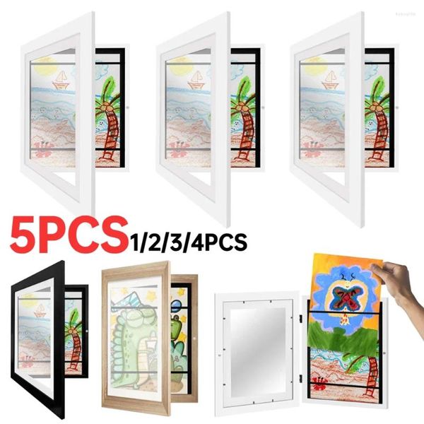 Frames 1-5pcs Kinder Art Rahmen A6 Holz vorne Ersetzbarer PO-Display-Kunstwerk Organisator Home Office Malerei