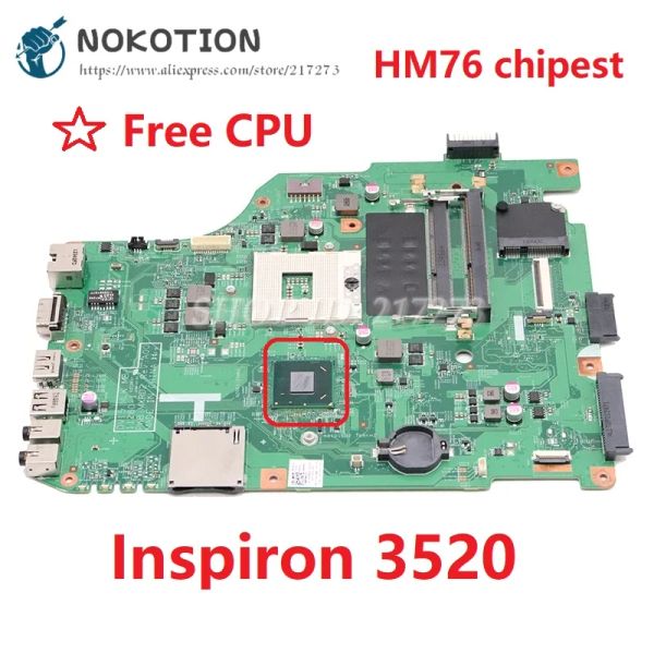 Placa -mãe Nokotion cn0w8n9d 0w8n9d w8n9d para Dell Inspiron 3520 Laptop DV15 MLK MB 112801 MXRD2 HM76 DDR3 DDR3 CPU livre