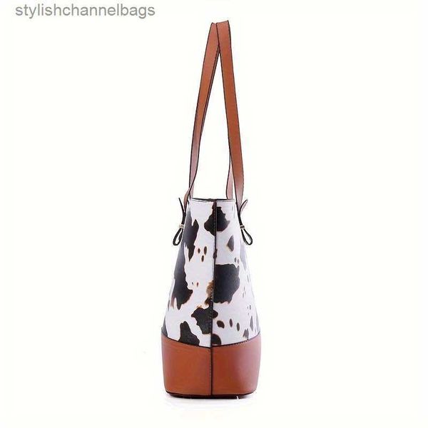 Andere Taschen Ski -Anzüge 4pcs Cow -Print -Einkaufstasche Set - Retro -Umhängetasche Crossbody -Kupplungs -Brieftaschen -Kartenhalter für Frauen - stilvolle funktionale Accessoires