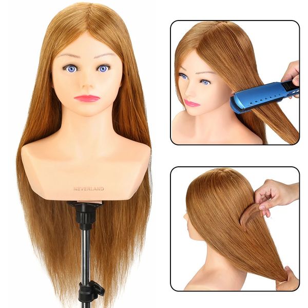 Schaufensterpuppenkopf mit Schulter 24 100% echtes Haar Frisuren Dummy Dummy Doll Friseur Breckpraxis Haartraining Head Kit 240403