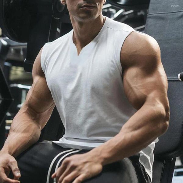 Erkek Tank Tops Gömlek Spor Giyim Acation Günlük Fitness Kas Singlet'leri Koşu Yelekler Kolsuz V Boyun Egzersiz Vücut Geliştirme Pamuk