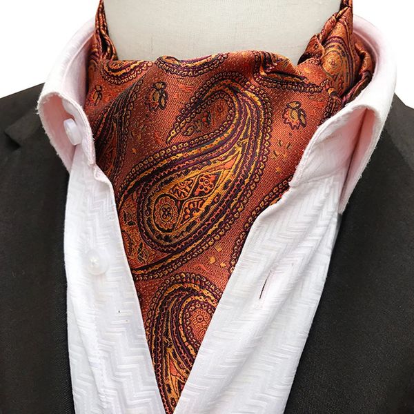 ASCOT TIE MENS VINTAGE Paisley Amblea Cravat Cravatta Scarf Silk Scrunch Self -British Gentleman Neckie Wedding Formal240409