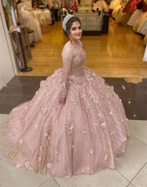 2021 Abito da ballo scintillante rosa blush abiti da ballo abiti da sposa abiti da sposa illusione allacciata suleve lunghe di corsetto dolce 16 vestito wi5536005