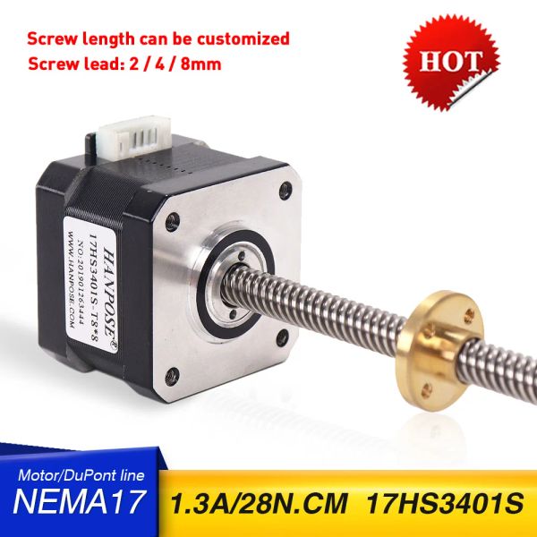 NEMA17 Stepper Motor T8 Blei 2/4/8mm Schraube 300 mm Länge Z Achse 42BYGH34 1,8 Grad 17HS3401S 1,3A 28N.CM Für 3D -Druckermonitor