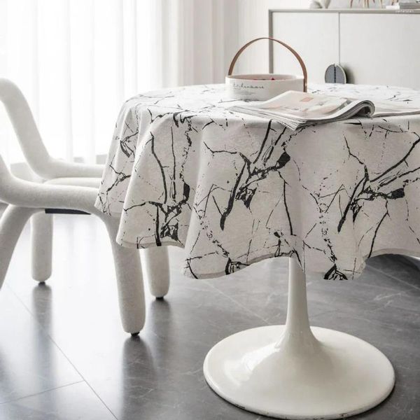 Tavolo in stoffa di lino tovaglie rotonde marmorizzatura stampata decorativa per tè da tè da tè cover da pranzo moderno panoramica