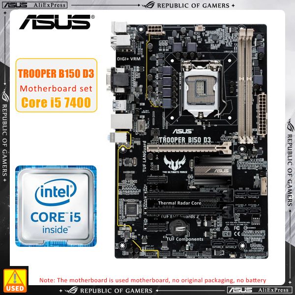 Материнские платы Asus Traffer B150 D3+ I57400 CPU LGA 1151 Комплект материнской платы DDR4 Intel B150 32 ГБ PCIE 3.0 PCIE 3.0 Micro ATX для I36100 ЦП.