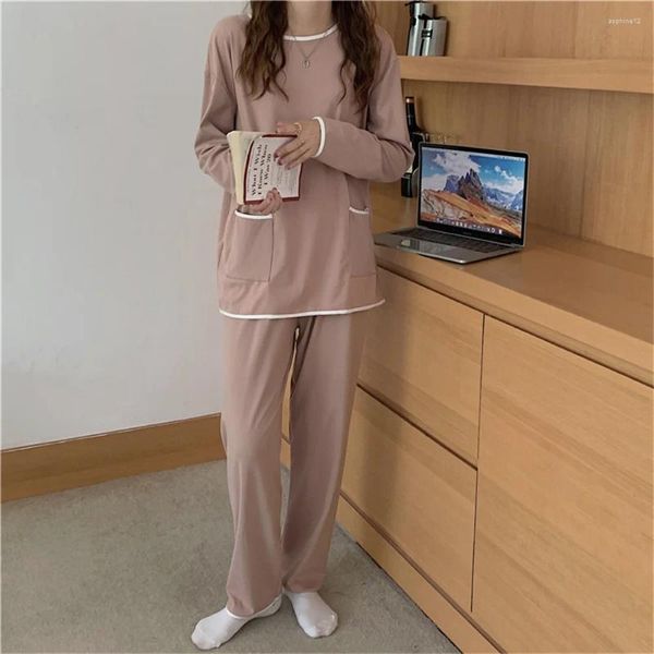 Roupas em casa Hzirip Women Women Soft Logo Pijama Terno Autumn Manga Completa Sono Casual Use Algodão Confortável Todas