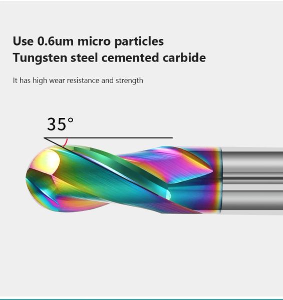 Mulino all'estremità del naso a sfera R0.5-R6 Tungsten Cutter in carbone CNC Bitto di fresatura Bit di fresatura HRC55 Cutter in alluminio Struttura a sfera fresata a sfera