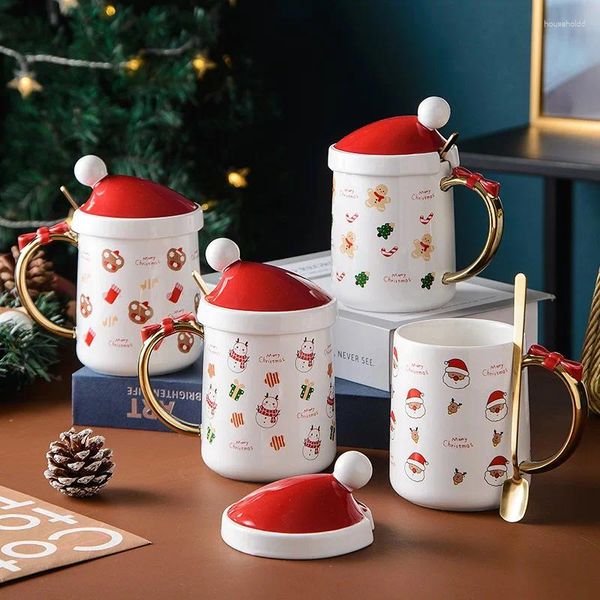 Tassen Weihnachtskeramik Kaffee kreative Weihnachtsmann -Claus -Hut -Form Tasse Deckel Tee Frühstück Milk Tassen Home Dekoration Tasse Jahr Geschenke