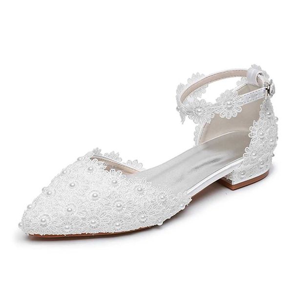 Sapatos de vestido Cristal Queen Mulheres White Wedding Wedding Saltos altos bombas São sandálias de festa da princesa Mary Janes Flat H240409 Ytee