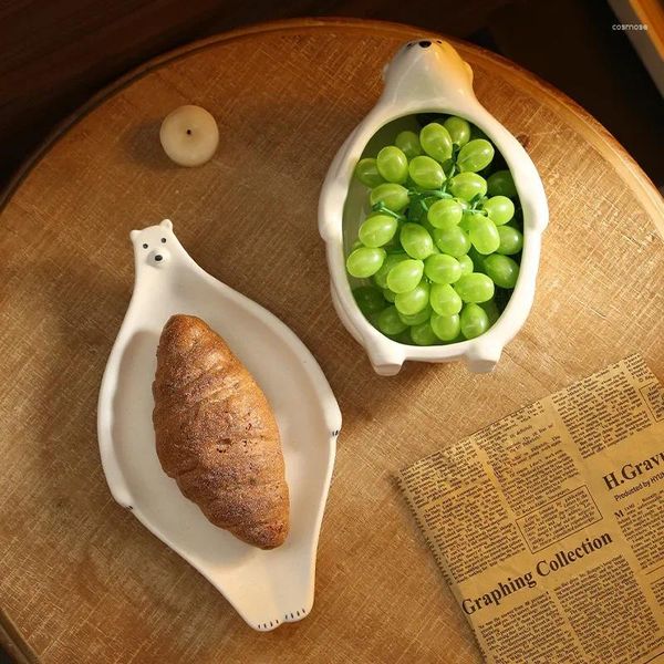 Placas Creative Polar Bear Salad Bowl touchos de cerâmica japoneses Praço de frutas pão de lanche cozinha ocidental