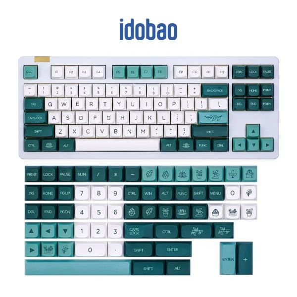 Аксессуары Idobao Green Keycaps MDA / XDA / Cherry Клапок Caps PBT Botanical Theme 138Keys Клавицы Установите Dyesubbed для механической клавиатуры