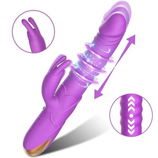 Brinquedos sexuais adultos empurrando vibrador de coelho