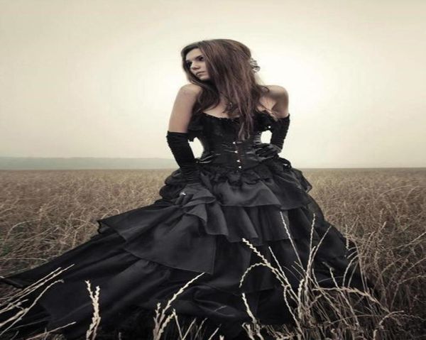 Vestidos de noiva gótico preto 2019 camadas sem alças espartilho slim top saia basca fantasias de halloween vestidos de casamento vestidos de noiva feita tamanho 3150823