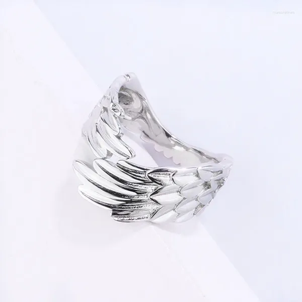 Ringos de cluster Fashion Silver Plated Angel Wing Ring de dedo 2024 Trendência Homens Mulheres Tamanho ajustável Jóias de festa de rua punk