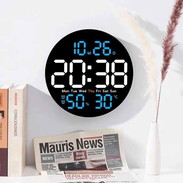 10 -Zoll -LED große digitale Wanduhr mit Fernbedienungstemperatur Feuchtigkeit Datum Woche Anzeige Countdown Timing Uhr Home Decor