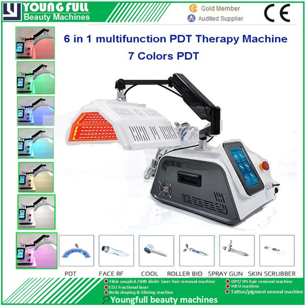 6 In 1 Hautverjüngung Firma Management Instrument RF Bio, Kühlkopf -Peeling Feuchtigkeitsspray 7 Farben Leichte LED -Therapie umfassende PDT -Gesichtsbehörungsmaschine