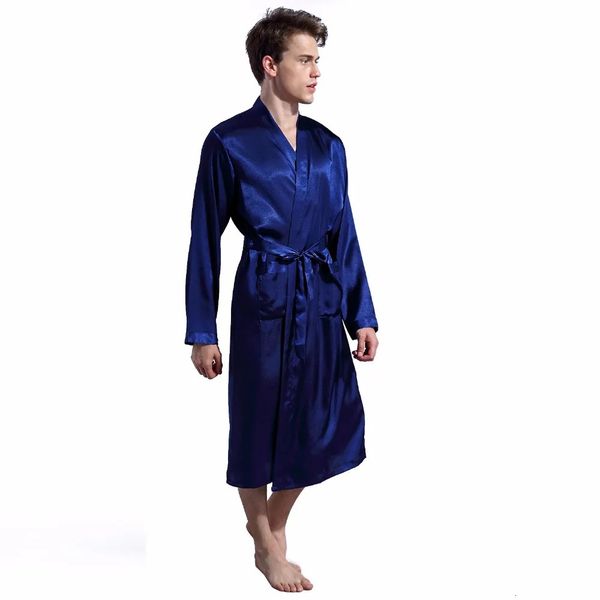 Lange Robe Mens Bad Robe Herren Seiden Satin Pyjamas Niederleger Robe Nachthemd Roben Grau/Blau/Burgund/Schwarzer männlicher Sommergewand 240329