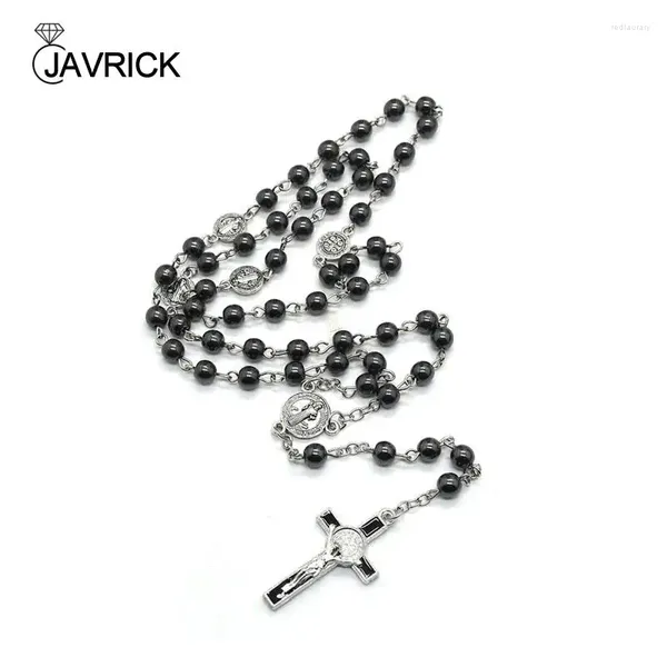 Collane a ciondolo collana cattolica rosarica Lady Black Galtstone Preghiera Catena di gioielli cristiani per donne uomini