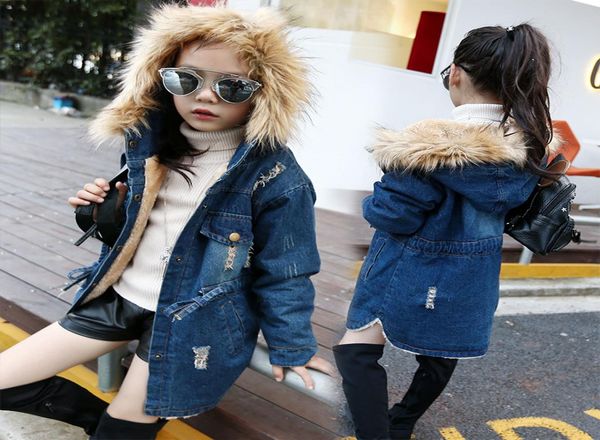 Çocuklar Giysileri Kızlar Denim Ceket Ceket Çocuklar artı Kalın Velvet Hoodie Bahar Sonbahar Kış Topları Outwear Bebek Giyim C17537463545