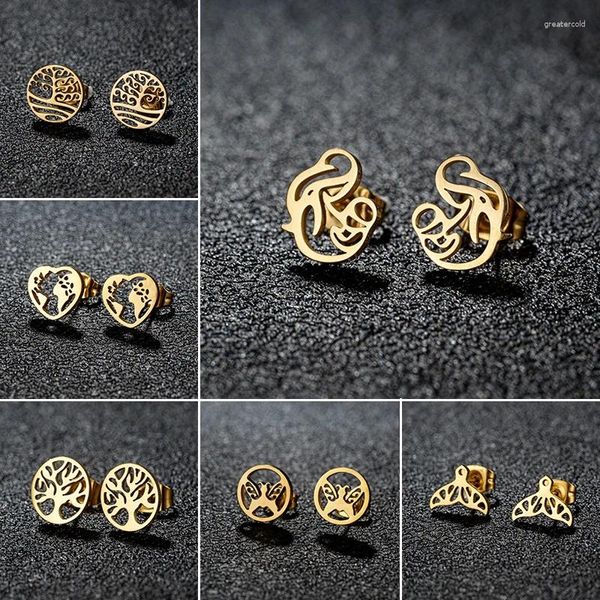 Brincos de garanhão Árvore da vida Vintage Small Buttilage Cartilage Studs para Mulheres Moda 2024 Jóias Mamuring Mamãe Presente de Mamãe