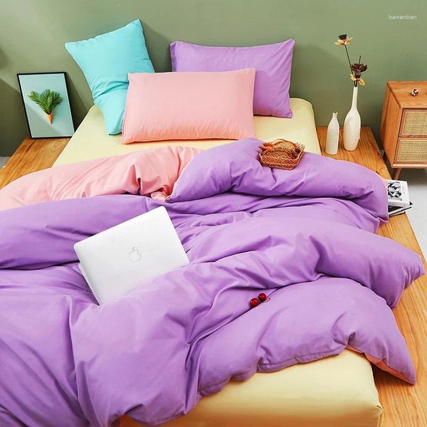 Bettwäsche Sets 4PC Bettbedeckungsset Süßigkeiten Farben Kissenzüge Mädchen Jungen Schlafzimmer Dekoration Springrosa Purpur Viele Größen