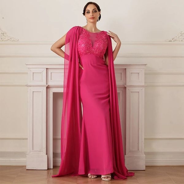 Ярко -розовый шифоновый мама платья невесты 2024 Кепка для рукавов Scoop Sequints кружев