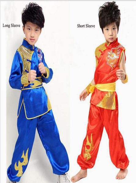 Criança de roupas folclóricas chinesas crianças Kong Fu fantasia com Dragon Boy Wushu Costume Taiji Roupas Chinesa Nacional 16743303030303030