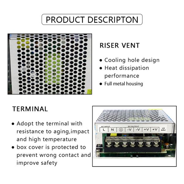 100-240V AC para DC 12V 8.5A 100W Conversor Modo de alimentação Fonte de alimentação LED Transformador de acionamento Adaptador AC/DC SMPS com fechamento