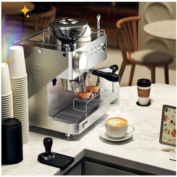 Máquina de café espresso profissional CRM3812 Alta eficiência 3 Caldeiras cafeteira de cafeteira design All-in-One com 16 engrenagens