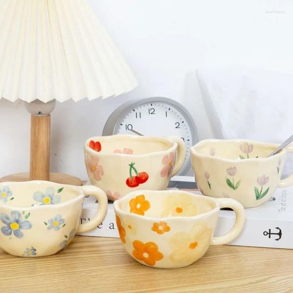 Tazze dipinte di fiori dipinto a mano tè ceramico tazza tazza di caffè manuale in stile coreano in stile coreano farina d'aveva cucina per la colazione