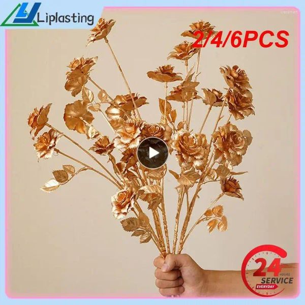 Fiori decorativi 2/4/6pcs Fork ventola reti fogliare oro artificiale ginkgo eucalipto di plastica di agrifogli