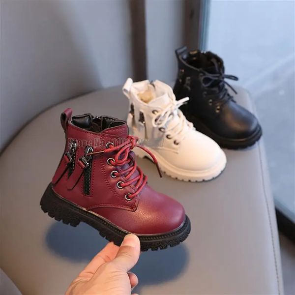 Stiefel Kindergärtner Gummi Stiefel Kinder Jungen Martin Autumn Baumwoll -Knöchel Mädchen Kinder Doppelzip Schuhe