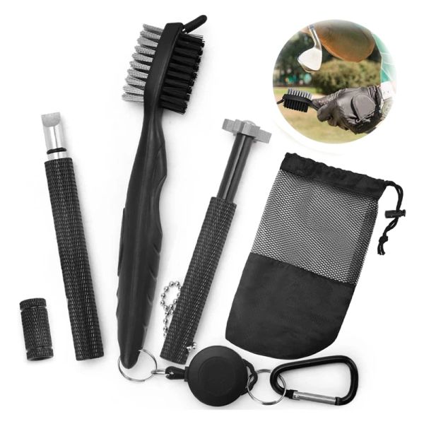 Cleaner-Kit des Golfclubs, einziehbarer Golfpinsel und 2 Golfclub Groove Spitzer für U V-Groves, Golf Club Reinigungskit