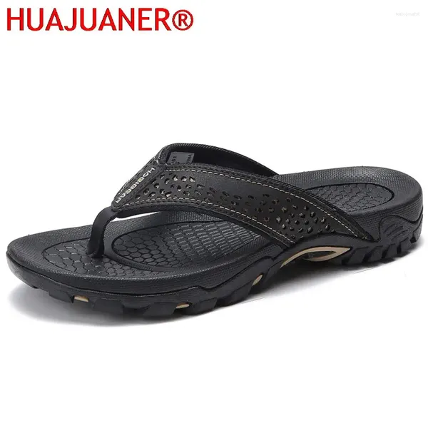 Sandálias HuaJuaner Summer Sapatos de praia masculino Lazer de couro Flop Men Man Moda Flatores Casuais