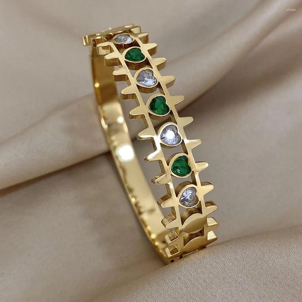 Bangle Greeda White Green Heart Cubic Циркония из нержавеющей стали браслеты для женщин для женщин с золоты