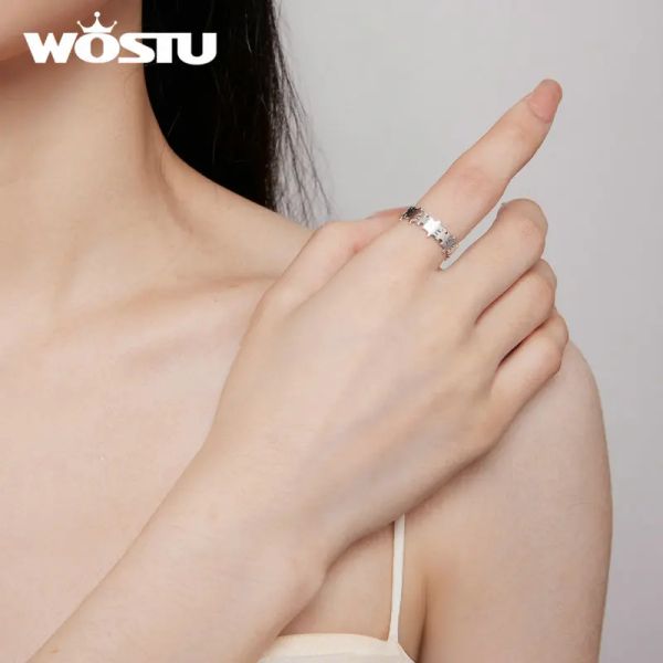 Wostu 925 Sterling Silver Creative Puzzle Game Anelli di apertura per donne Irregolare Punk Party Girl Ring Party Jewelry