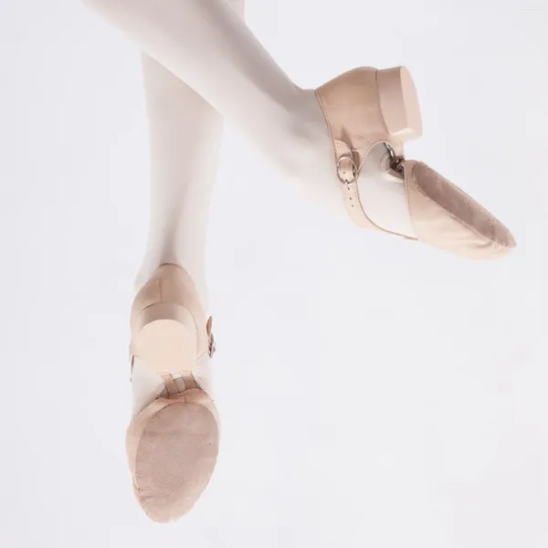 Scarpe da ballo genuina in pelle elastica jazz per donne a cinghia balletto lirico danzante da scarpe sandali degli insegnanti