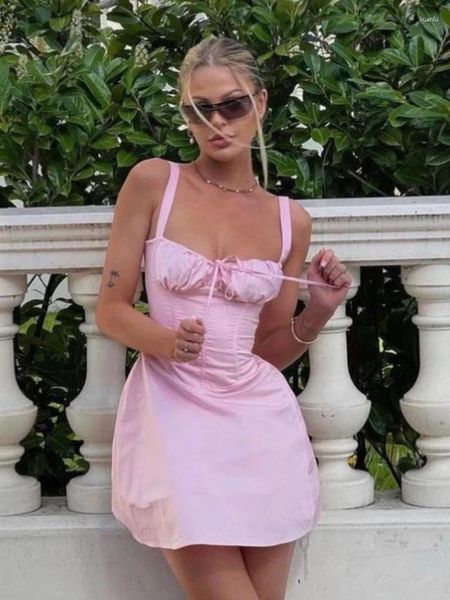 Abiti casual 2024 Summer Sexy Strapless Stender Dress Women Women Solid Up Pink White Short Female Club Club Vestidos