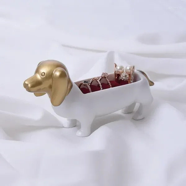 Figurine decorative Creative Dachshund Dog Anello di gioielli Punteggio Grollo percorsi Ornamenti Ornamenti carini Cani Accessori per la casa