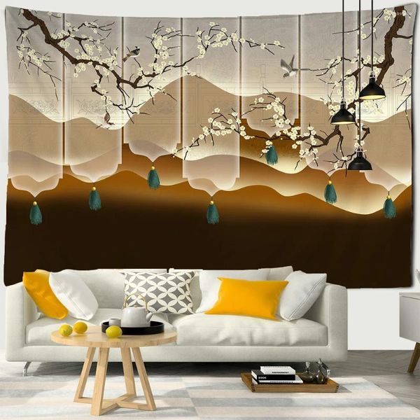 Taquestres 3D Estilo japonês Flor Bird Retro Tapestry Parede pendurada Bohemia Art Print Home Decoration Fabric Clanta estética