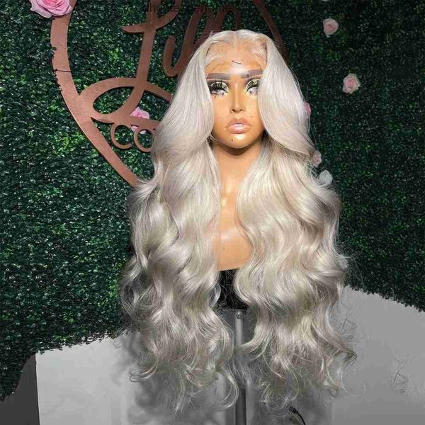 Peruanisches Haar Platinblond gefärbt Spitze Vorderperücke Körperwelle #60 weiße Perücke vorgezogen 13x4 Hd transparente Spitze Frontalperücken synthetisch für Frauen r